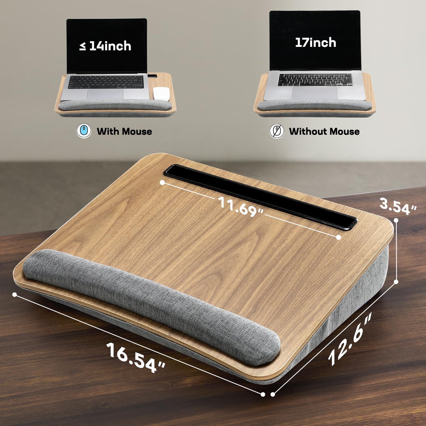 HUANUO Portable Lap Laptop Desk with Pillow Cushion, Fits up to 15.6 inch Laptop, with Anti-Slip Strip & Storage Function for Home Office Students Use as Computer Laptop Stand, Book Tablet