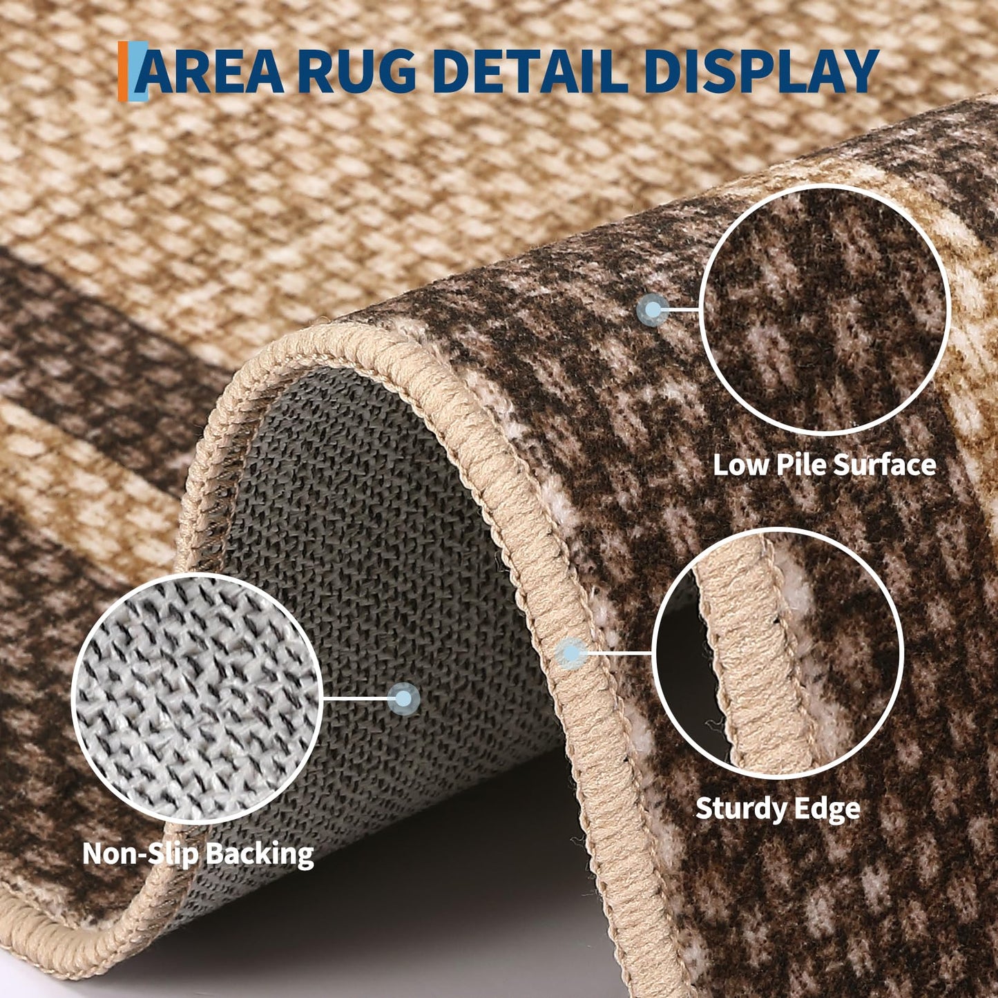 Garvee 8x10 Area Rug Neutral Border Rugs for Living Room Brown Rug Washable Rugs for Bedroom Non Slip Non Shedding Floor Cover Stain Resistant Low Pile Throw Carpet for Dining Room Nursery，Brown
