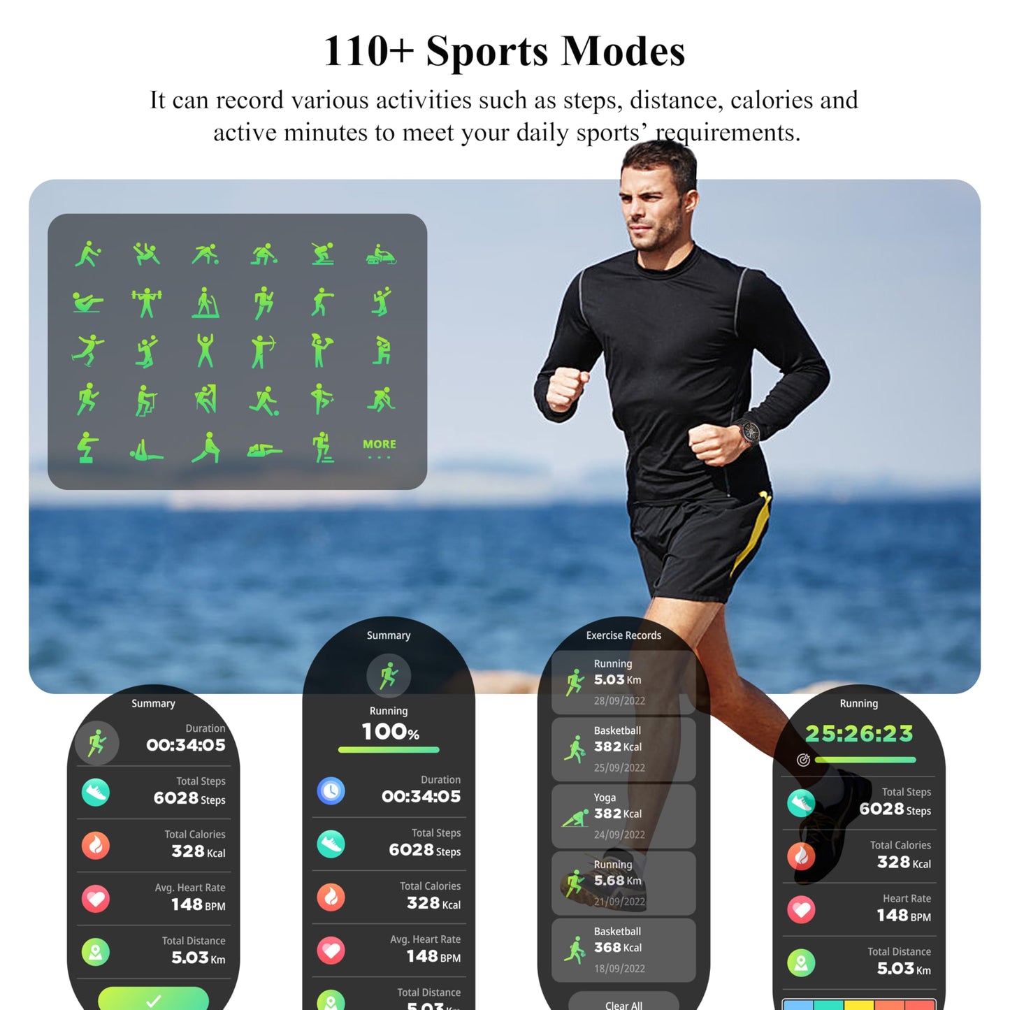 Smart Watch, 1.43''AMOLED 45mm Military Smartwatch Men Women Answer/Make Call, Digital Fitness Watch, 110+ Sports, Blood Pressure, Heart Rate, Stress Monitor Sports Watch for Android or iOS