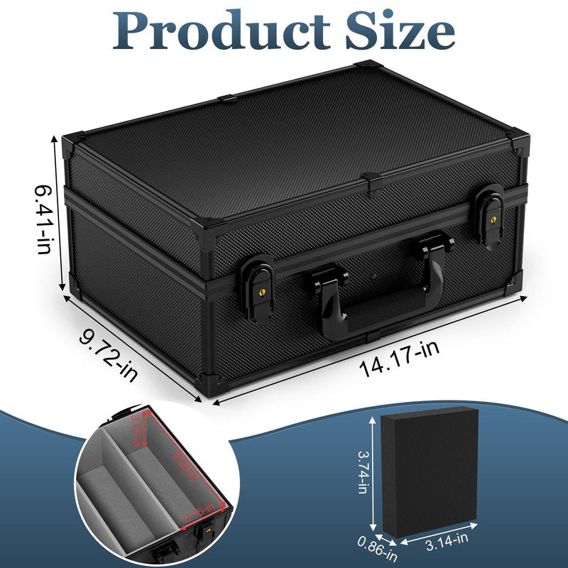 Vitula Card Case Fits for 600 Toploaders or 120 PSA Slabs or 120 Magnetic Card Holders, Trading Cards Storage Box Fits for TCG, Sports Cards, PSA Graded Slabs, Lockable Sports Cards Case (L, Black)