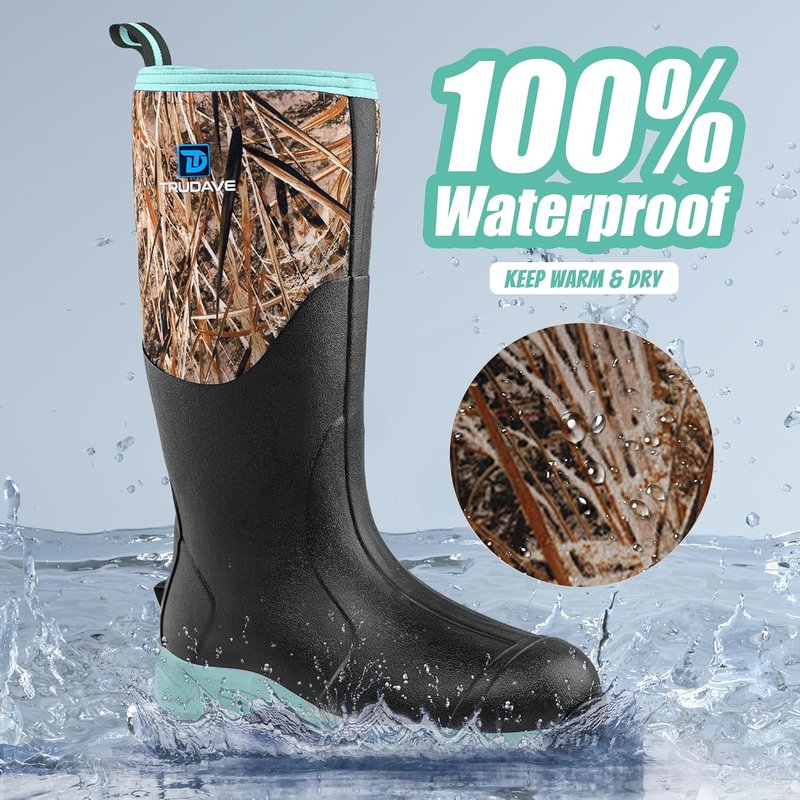 Rubber Boots for Women - Waterproof Insulated Mud Rain Boots with Steel Shank | Anti-Slip Outdoor Work Boots, Size 6-11