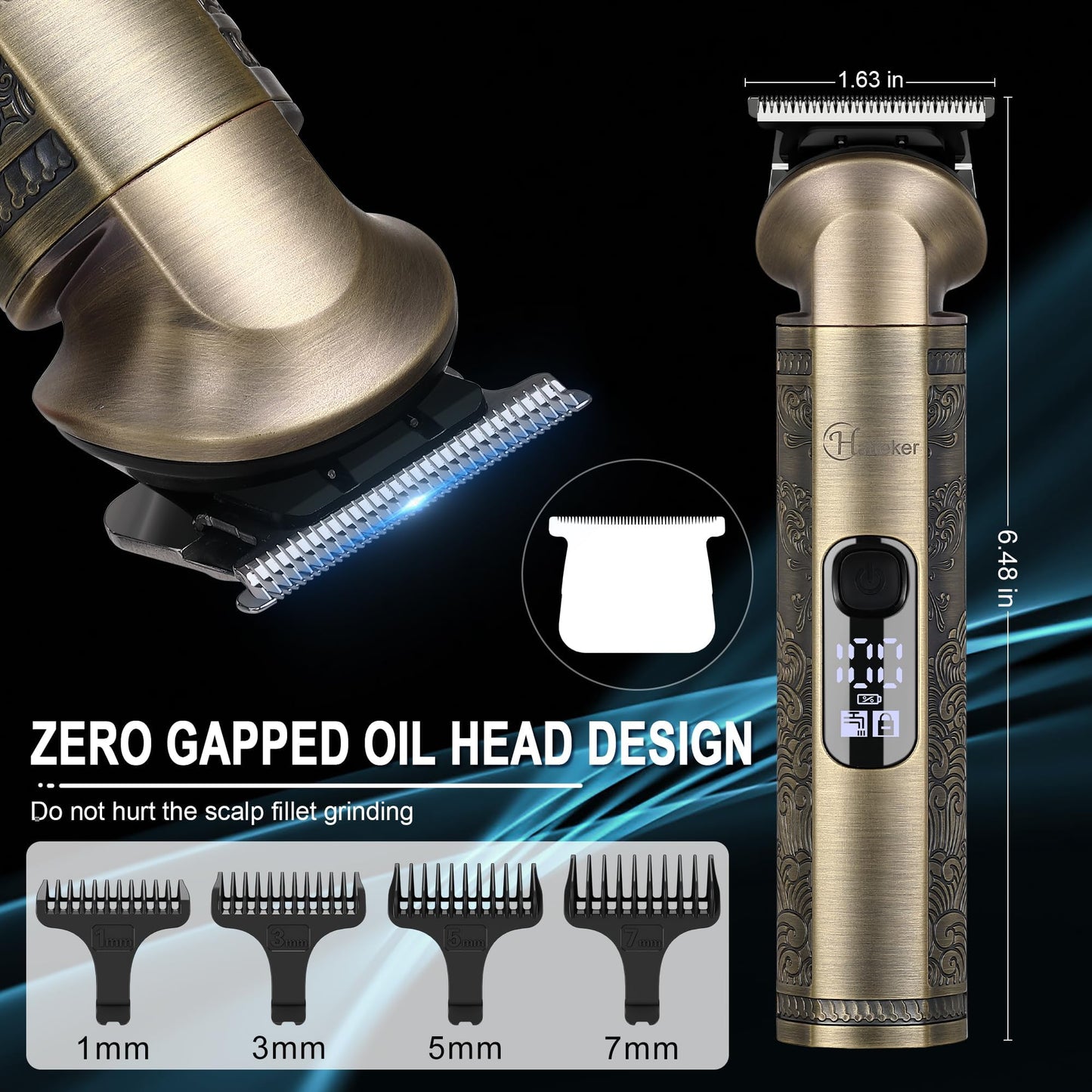 Hatteker Beard Trimmer Kit Professional Hair Clipper Zero Gapped T-Blade Electric Razor Shaver for Nose Ear Body Face Mustache Trimmer for Men Cordless Grooming Kit Waterproof 8 in 1