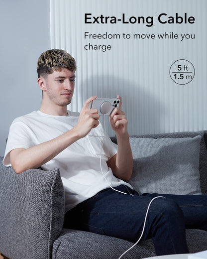 ESR for MagSafe Charger 15W Wireless Charger for iPhone 16 Pro Max/16 Pro/16/16 Plus/15/14/13/12 Apple Magnetic Charging Pad for AirPods 4/3/Pro/Pro 2 Galaxy S25 Series with Dual USB A/C Ports, Silver