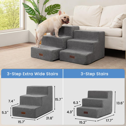 Dog Stairs for Small Dogs & Cats, 3-Step Non-Slip Pet Steps for Couch Sofa and Chair, Grey, 13.6" H