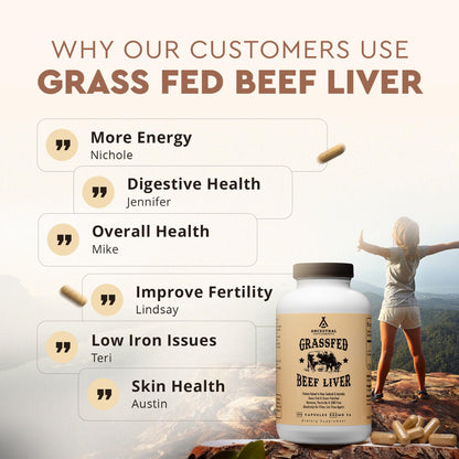 Ancestral Supplements Grass Fed Beef Liver 180 Capsules, Supports Energy Production, Detoxification, Digestion, Immunity and Full Body Wellness, Non-GMO, Freeze Dried Liver Health Supplement
