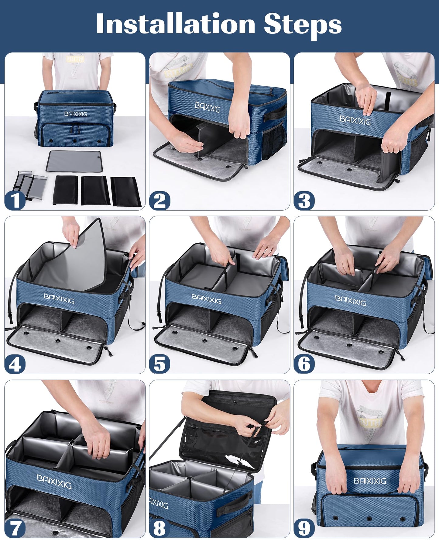 BAIXIXIG Golf Trunk Organizer, 2-Layer Storage with Shoe Pocket, Storage for Golf Accessories, Gifts for Golfers, Blue