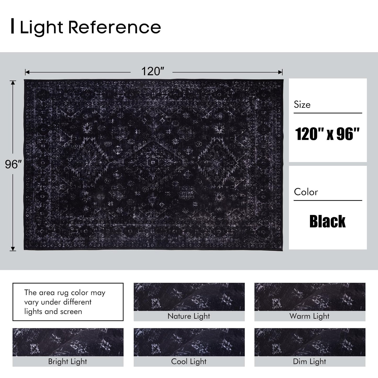 8x10 Area Rugs for Living Room, Machine Washable Rugs, Black Modern Neutral Rug Stain Resistant, Low Pile Non Slip, Boho Large Carpet for Bedroom Dining Room Nursery Dorm Indoor Office-Black 8'x10'