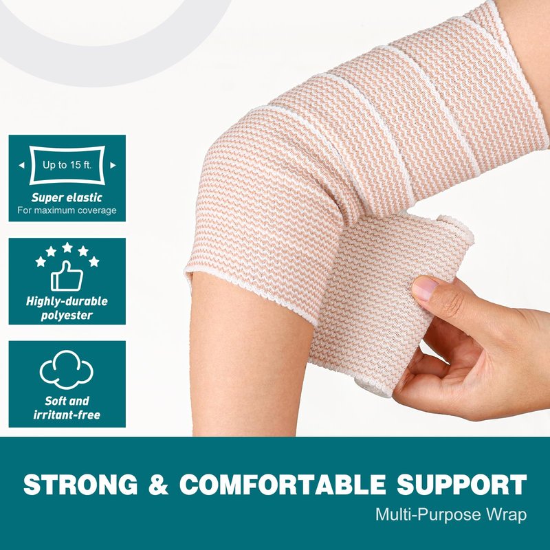 AZEN Premium 2 Pack Elastic Bandage Wrap 4 Inch, Compression Wrap Bandage for Legs, Lymphedema Wraps for Legs, Ankle, Knee, Tummy, Body, Latex-Free