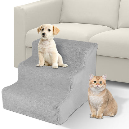 Youyijia Dog Steps 3 Steps Pet Stair Step for Bed 45x35x30cm Pet Stairs Pet Ladder with Washable Non Slip Plush Cloth Cover for Dogs and Cats (Grey)