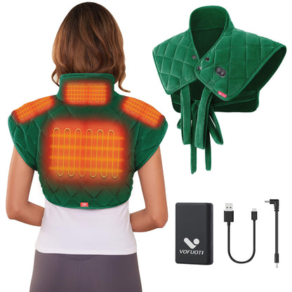 Vofuoti Heating Pad for Neck and Shoulders, Portable Heating Pad with Massager and Battery, Weighted Electric Heated Neck Shoulder Wrap, 16'' x 22'', 2.2lbs