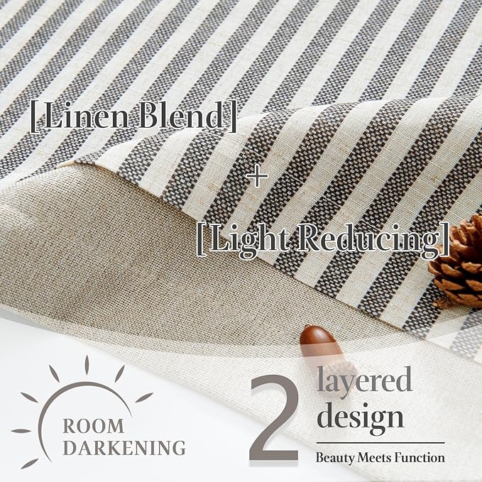 jinchan Double Layer Striped Linen Kitchen Tier Curtain Rustic Cafe for Living Room Bathroom Half Window Curtain Light Filtering Rod Pocket 1 Panel 24 Inch Charcoal Grey