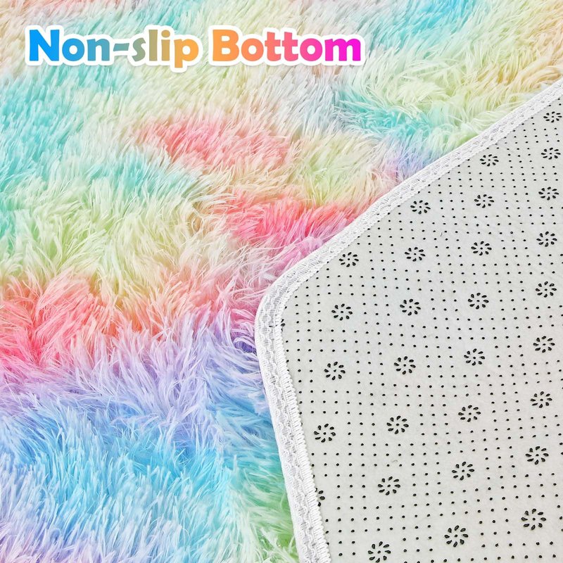 Monobeach Pink Kids Rug for Nursery Children Room Decor Ultra Soft Hexagon Carpet for Princess Tent for Girls Baby Play Mat for Floor 55”x 47” (Rainbow Hexagon, 55”x 47”)