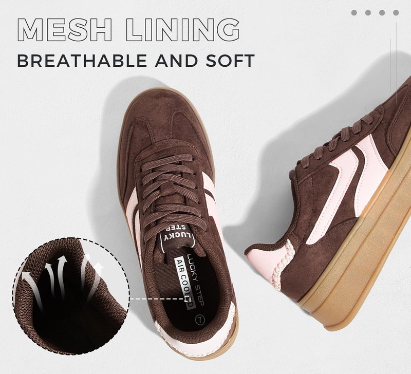 LUCKY STEP Platform Sneakers for Women Fashion Retro Thick Rubber Gum Sole Comfortable Tennis Skate Trainer Classic Walking Shoes Casual Streetwear(Brown/Pink,8.5)