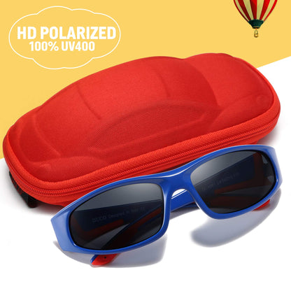 DUCO Kids Sports Style Polarised Sunglasses Rubber Flexible Frame For Boys Girls Baby and Children K001 (Blue Red 001 For Age 3-10)
