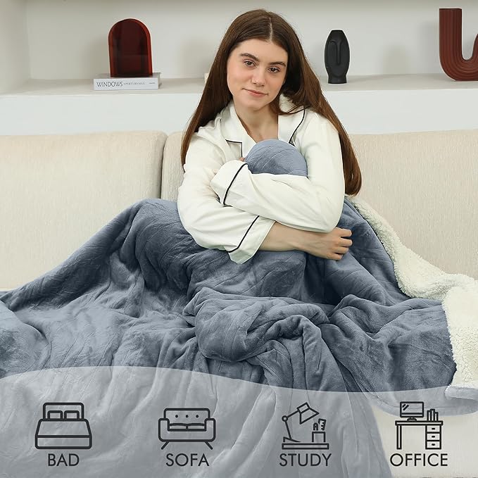 Heated Throw Blanket, Electric Blanket Throw with 5 Heating Levels & 4 Hours Auto Off, Super Soft Flannel Sherpa Fast Heating Blanket with ETL Certified for Bedding, 50"x60", Gray