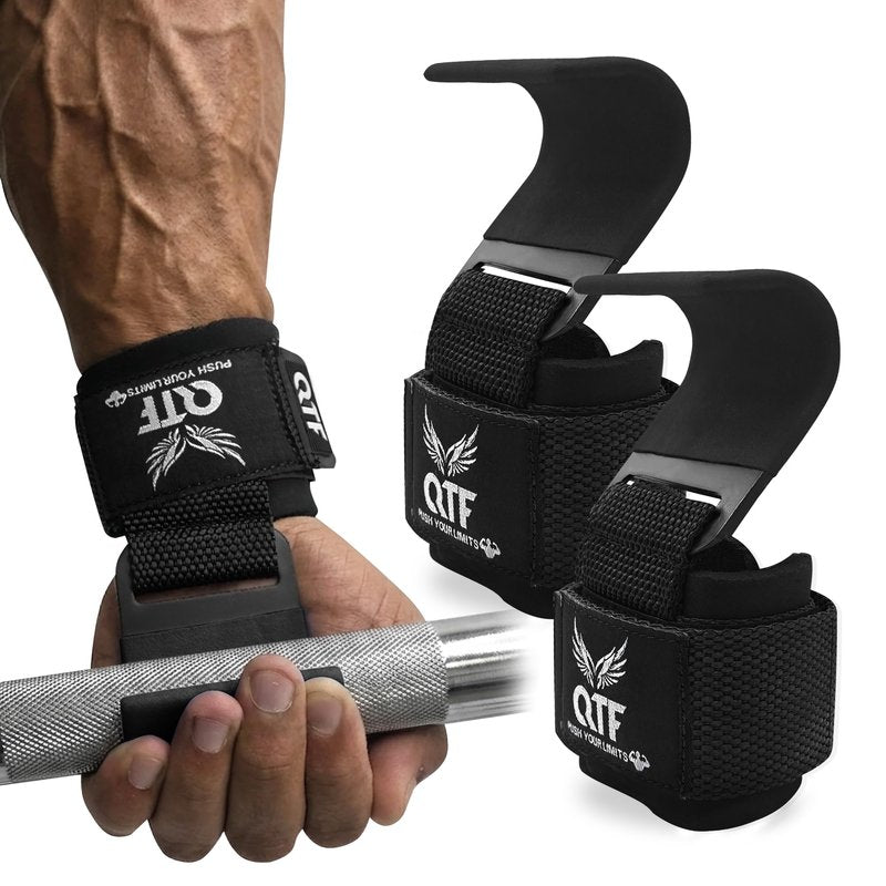 Weight Lifting Hooks Lifting Heavy Duty Deadlift Wrist Straps Men and Women Pull Ups Powerlifting and Gym Workouts grips (Black/Iron-Hooks, Iron-Hooks)