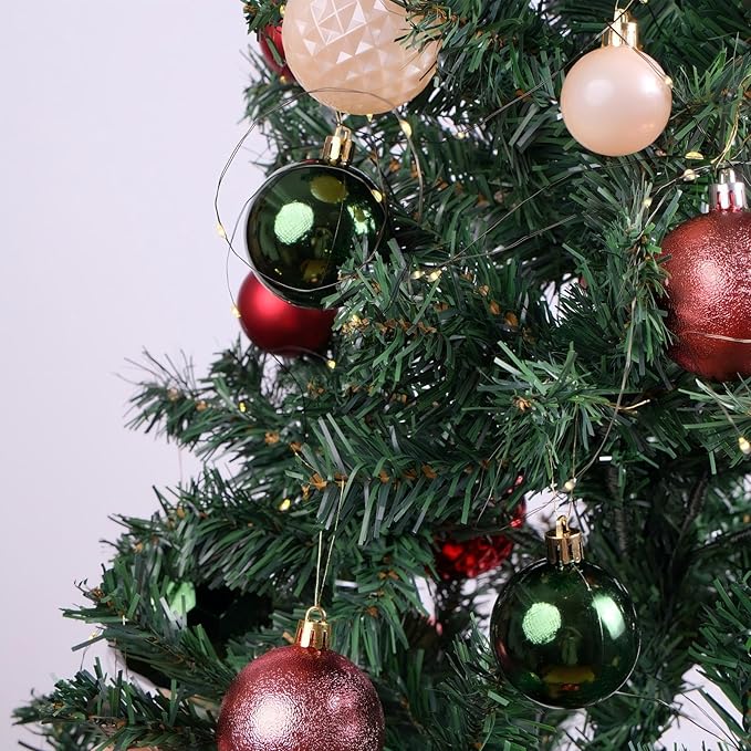 50 PCS Christmas Ball Ornaments Set, Classic Red Green Golden White Decorations, Mixed Shapes & Finishes, All-in-One Tree Decorating Kit, Gift & Home Holiday Decor