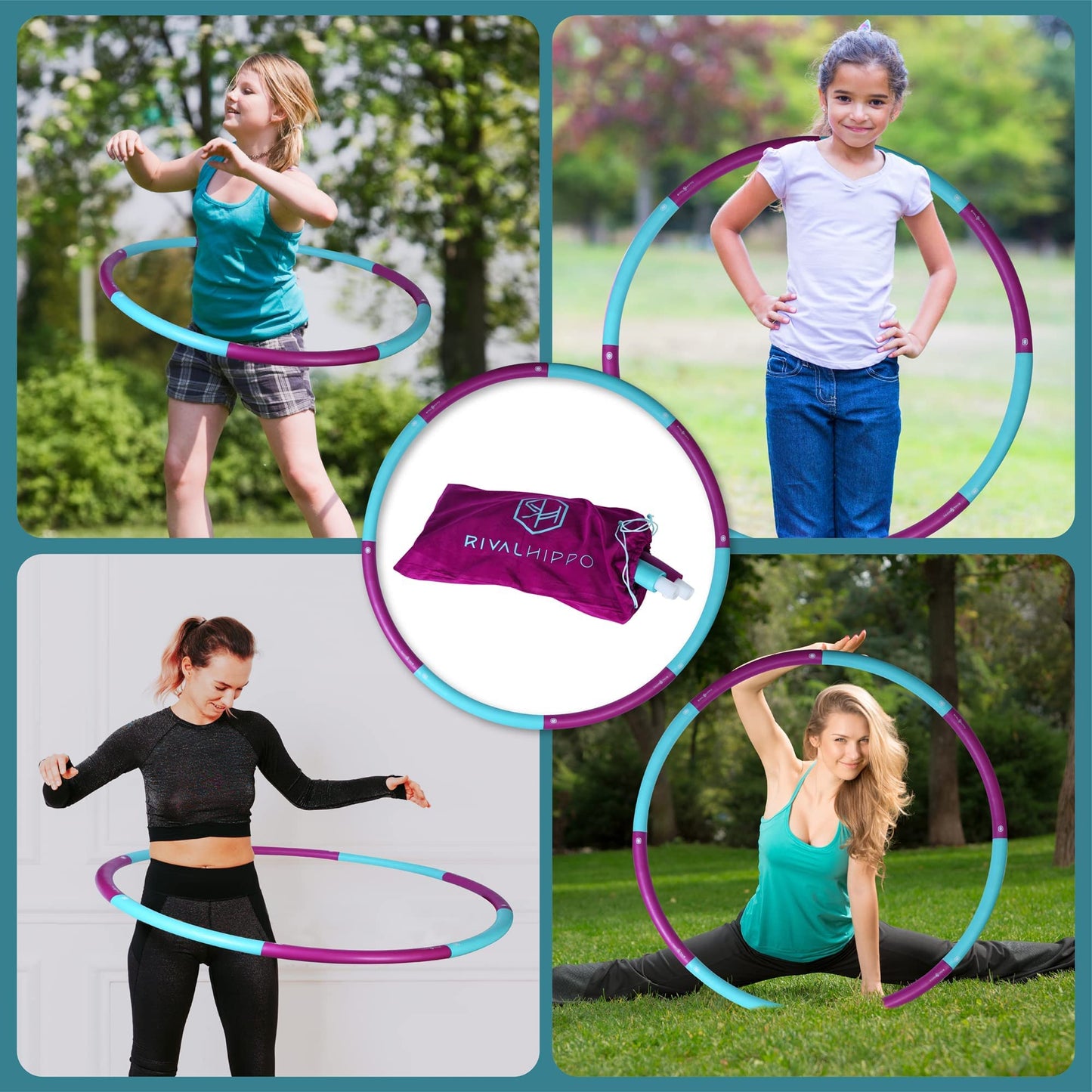 Detachable and Adjustable Weighted Hula Hoop for Adult with 8 Push-to-Connect Sections and Soft Thick Foam Padding for Weight Loss Exercise with Matching Carrying Bag (Up to 3.04 Pounds, 36 Inches)