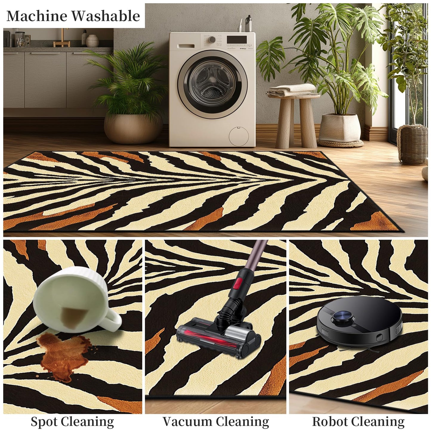 Brown Zebra Print Area Rug Modern Animal Stripes Rugs for Living Room 5×7