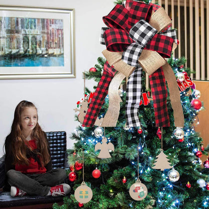 Svnntaa Christmas Tree Topper Buffalo Plaid Decorative Bow,Handmade Farmhouse Large Door Bows Banister Bow Christmas Bows for Holiday Home Decor