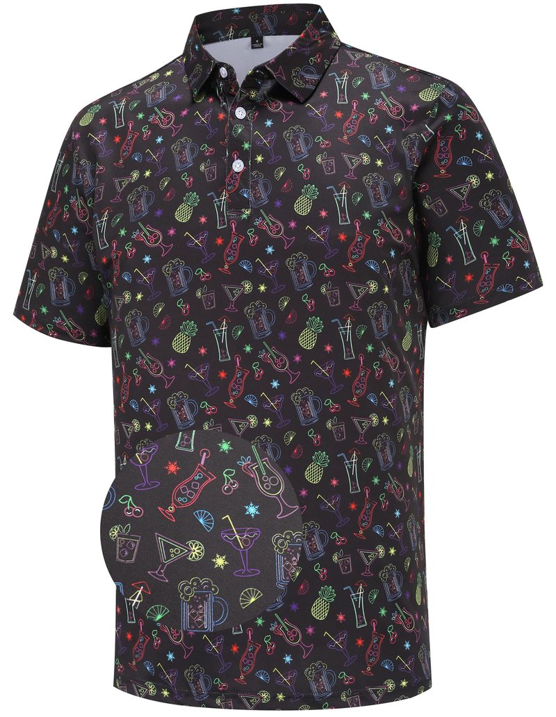 Mens Golf Polo Shirts Short Sleeve Performance Moisture Wicking Dry Fit Casual Print Funny Golf Polo Neon Shirts for Men