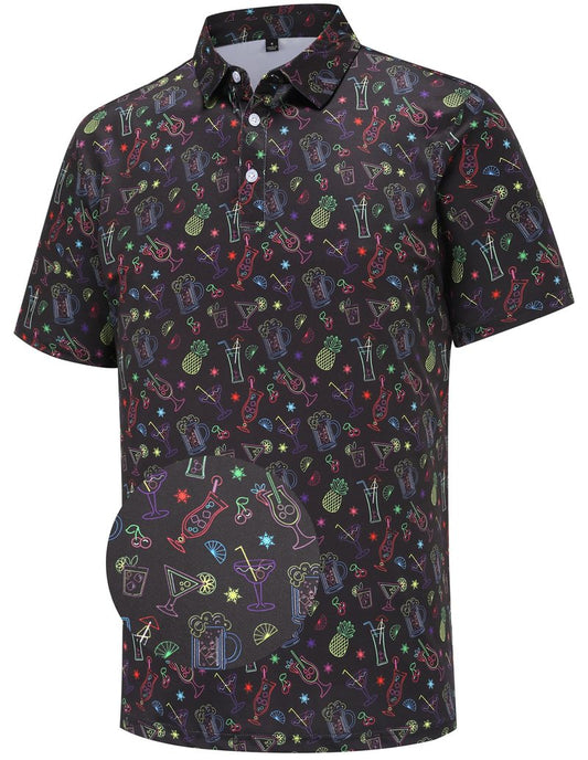 Mens Golf Polo Shirts Short Sleeve Performance Moisture Wicking Dry Fit Casual Print Funny Golf Polo Neon Shirts for Men