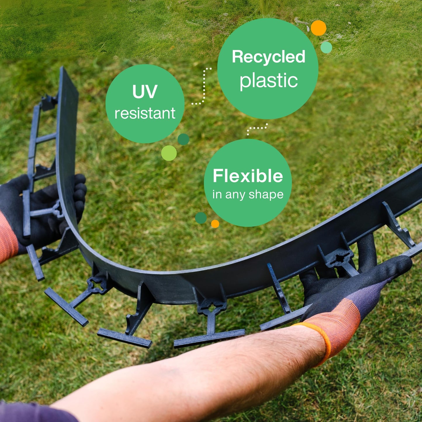 Flexible Lawn Edging 12 m - Invisible Plastic Garden Edge with 50 Securing Pegs - Easy to Use, Weather Resistant - Grass, Flowerbed & Path Border Edging, Height 55 mm, Black