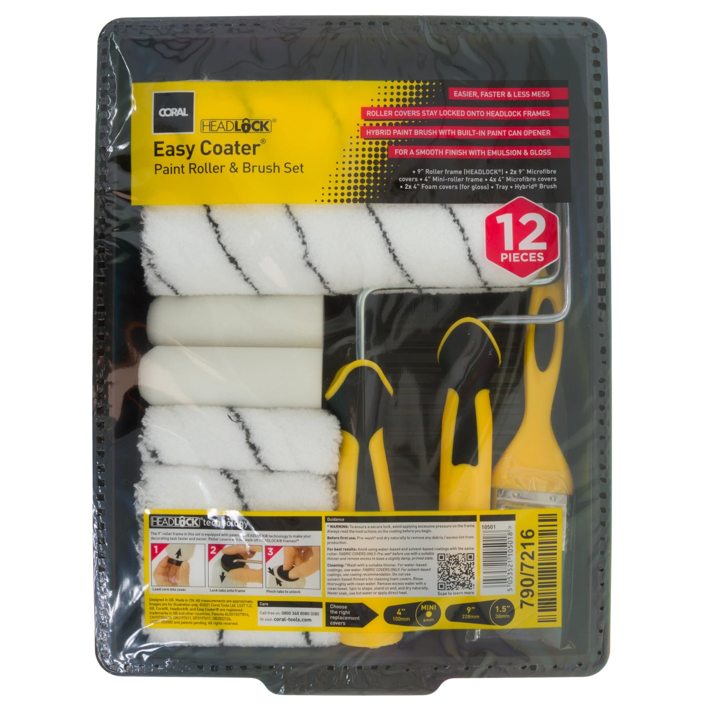 Coral 10501 Easy Coater Paint Kit with Headlock and Mini Roller Frame and Hybrid Brush 12 Piece Pack Set