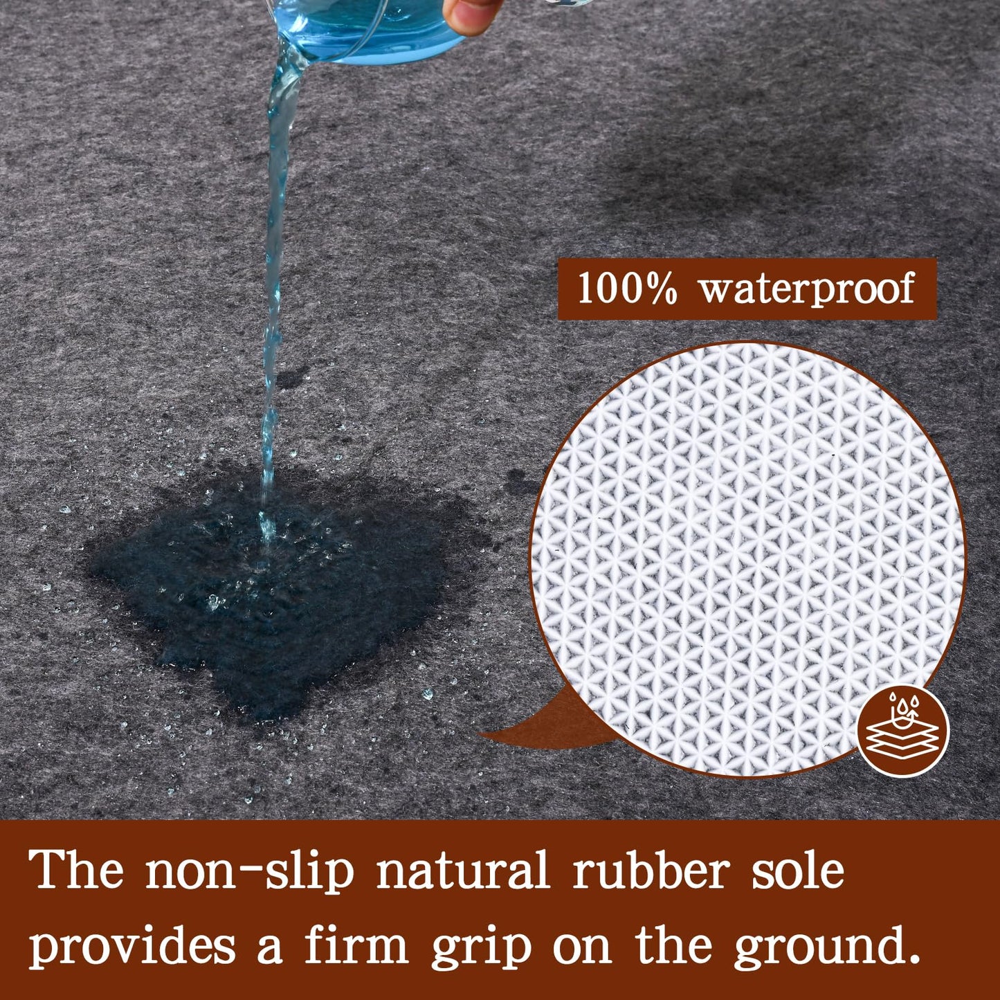 Rug Pad Waterproof Non-Slip 6x9 ft, 1/8" Thick Felt Cushion Pad for Area Rugs – Protects Hardwood, Tile & Laminate Floors – Keeps Rugs Flat & Secure