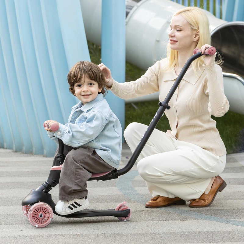 QPlay Toddler Scooter Ages 1 to 6 | Up to 110 Lbs | Kick Scooter with Adjustable Push Handle Height, Lights on Deck & 3 Wheels, Kids Ages 2 to 5 Boys & Girls Gifts (Violet) (Green)