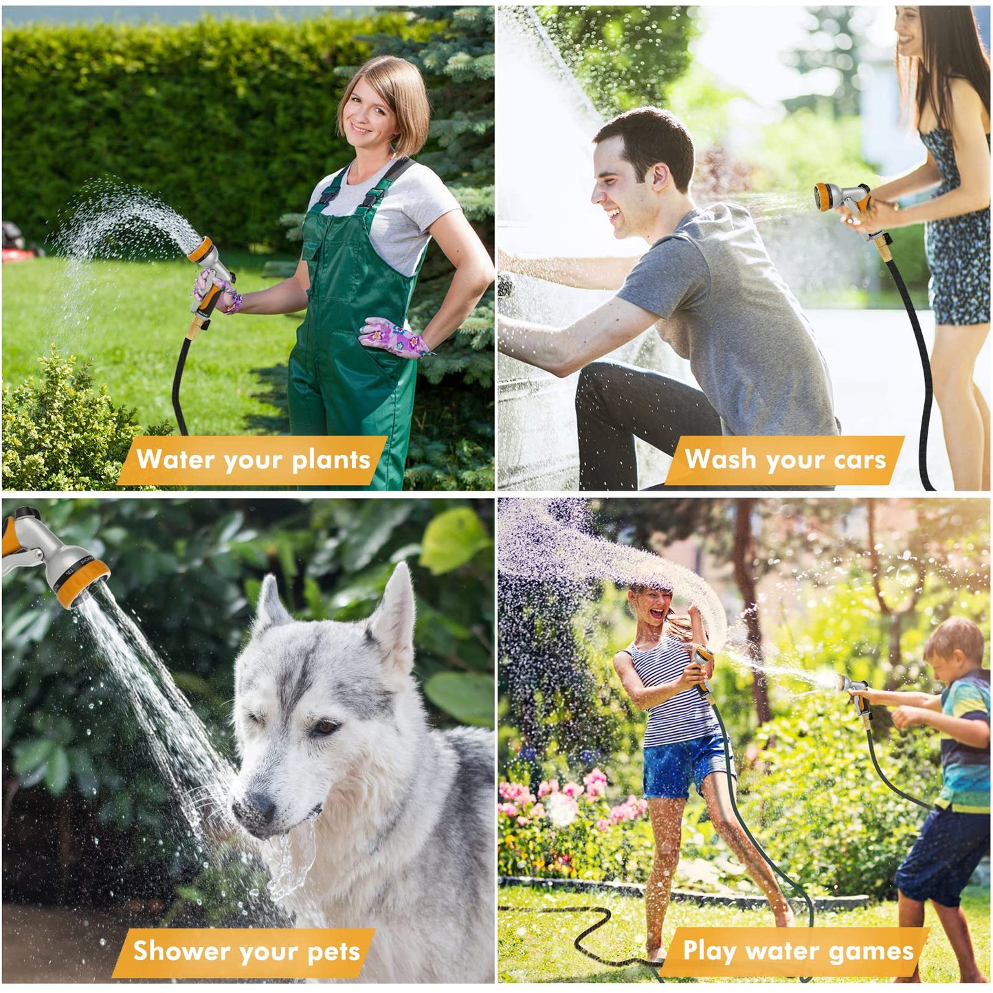 RESTMO Hose Pipe Spray Gun, Heavy Duty Garden Hose Spray Gun, High Pressure Hose Nozzle, Metal Hand Sprayer with 7 Patterns and Water Flow Control, Ideal to Water Plant & Lawn, Wash Car & Pet, Yellow
