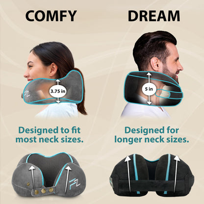 FLOWZOOM Comfy Memory Foam Travel Pillow for Airplane & Car – Adjustable Neck Cushion with 360° Support, Soft, Washable Plush Cover and Compact Mesh Bag - Grey