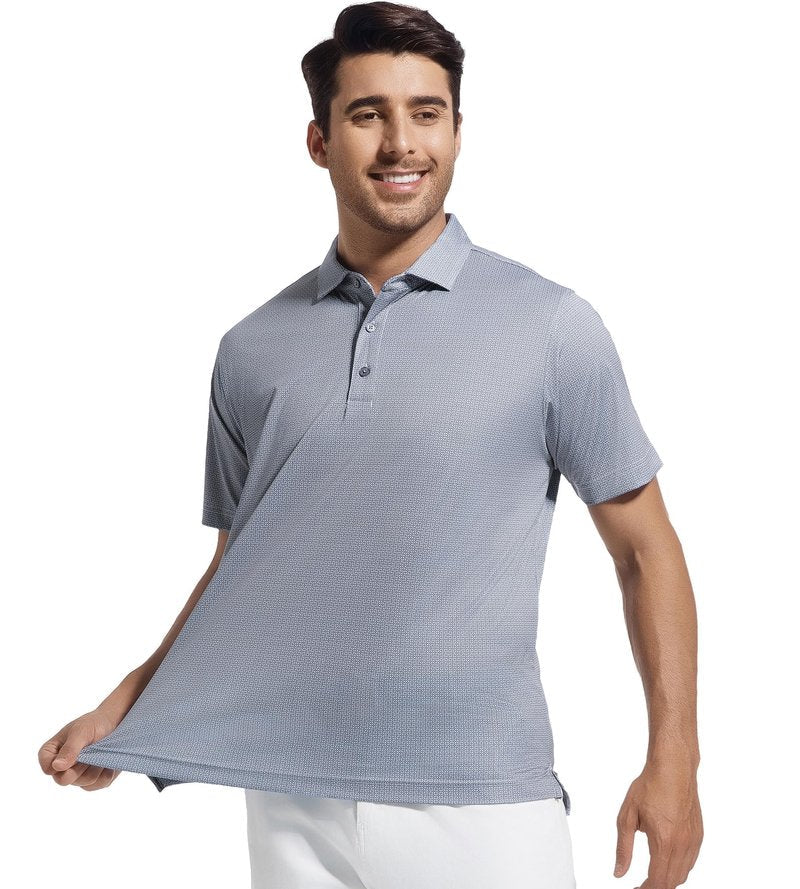 SAMERM Mens Golf Shirts Short Sleeve Dry Fit Performance Moisture Wicking Print Sport Polo Shirts for Men Casual，Black Dots，L