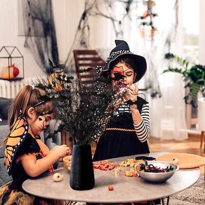 16 Pcs Artificial Halloween Branches Picks Ornaments with 12 Pcs Bats- Fake Black Berry Stems Curly Willow Branches- Faux Glitter Black Berries Twig Stems Sticks for Halloween Christmas Home Decor