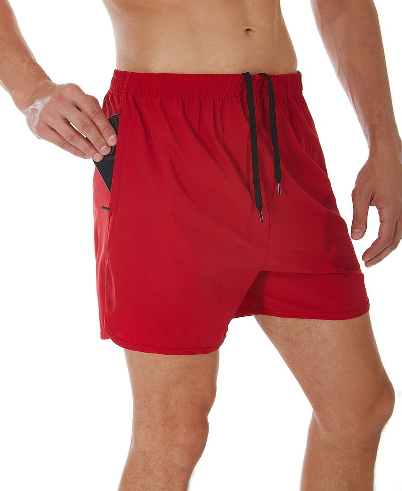 SILKWORLD Men's Workout Stretch Quick Dry Running Shorts with Zipper Pockets(Pack of 3), Steelblue, Blue, Red (Pack of 3), Large