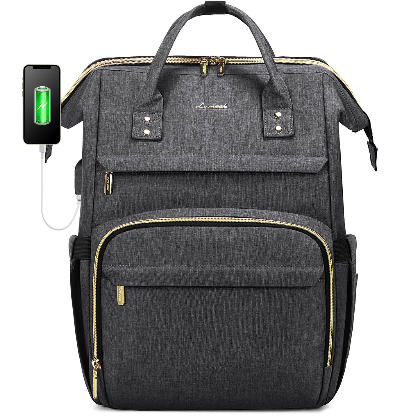 LOVEVOOK Laptop Bags for Women 15.6 Inch Rucksack Womens Waterproof School Backpack Fashion with USB Charging Port for Work College, Dark Gray
