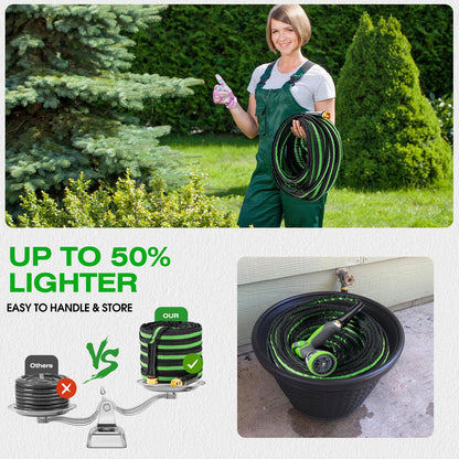 HODUP 25 ft Garden Hose - Lightweight, Super Flexible, Non-Expanding, Kink-Free, Ideal for Yard Outdoor Use with Convenient Storage (Black-Green, 25 FT)