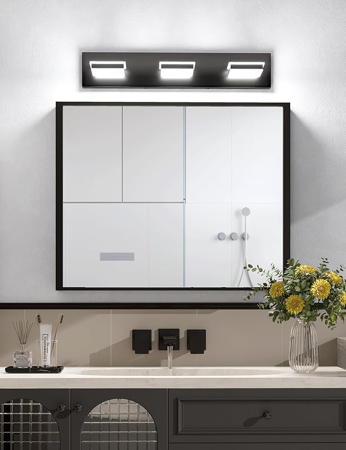 VOLISUN 5CCT Bathroom Light Fixtures Over Mirror, Dimmable, 360°Rotatable Head, 24 inch, 3 Light Bathroom Vanity Light Fixtures, Black LED Vanity Lights for Bathrooms-ETL Certificated