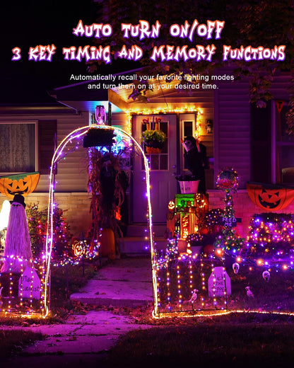 JIXXULVU 125 FT 380 LED Halloween String Lights, Outdoor Waterproof Black Wire with 8 Modes, Timer & Memory, Plug-in Halloween String Lights for Indoor Yard Tree Decorations, Purple & Orange