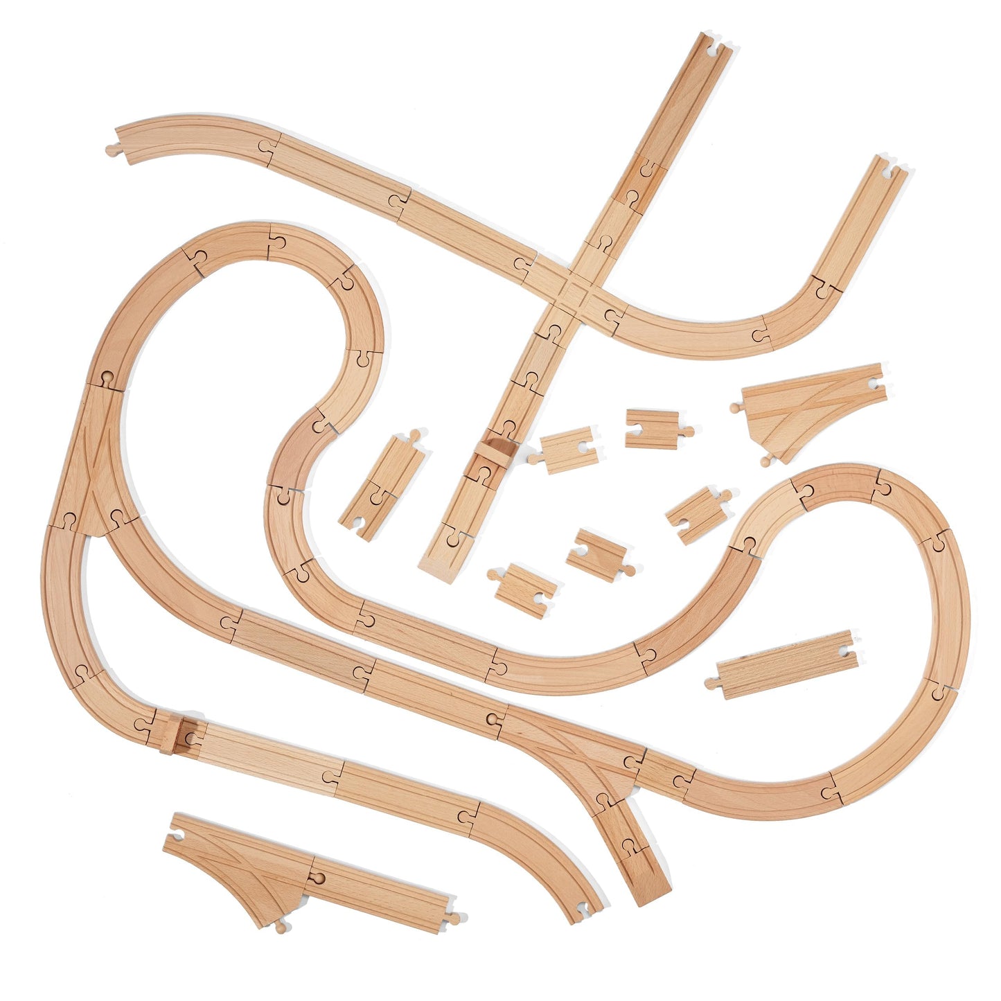 THE TWIDDLERS - 192 Piece Wooden Train Track Expansion Pack, Large Set Compatible with All Major Brand Toy Trains - Wide Selection of Straight and Curved Track, Premium Wood Railway Accessories