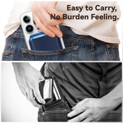 Amzone Magnetic Wallet Cell Phone Card Sleeves for Phone Case with Mag-Safe, Stronger Magnetic RFID Leather Phone Wallet Stick on Series of iPhone 15/14/13/12, Indigo Blue