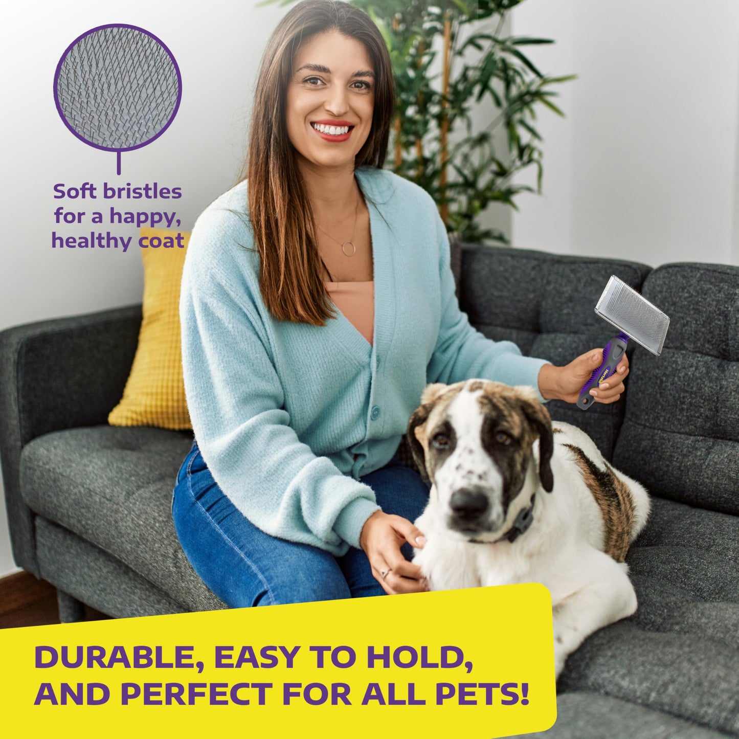 Hertzko Flexible Slicker Brush for Dogs and Cats - Removes Loose Hair, Tangles, and Knots, Flexible Head Contours on Your Pet’s Skin -Large Size Combs for Grooming Matting - Single Sided Brush