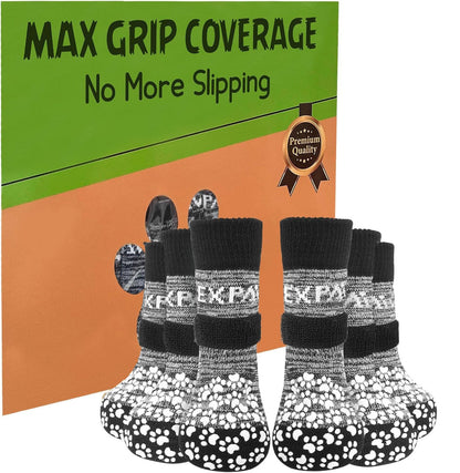 EXPAWLORER 3 Pairs Anti-slip Dog Socks Paws Stop Licking, Dog Paw Protector with Grips Double-sided Strong Traction, Adjustable Dog Boots Shoes for Senior Dogs Hard Floor Indoor Outdoor Walk, Grey M