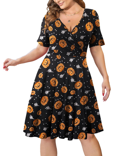 Ahlaray Plus Size Short Sleeve Dress Casual V Neck Halloween Dress for Women with Pockets, 01, XL