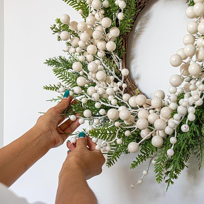 FloralElegance Artificial Winter Wreath 20 Inch White Berry Wreath Winter Wreaths for Front Door with Holly Berries for Xmas Winter Holidays