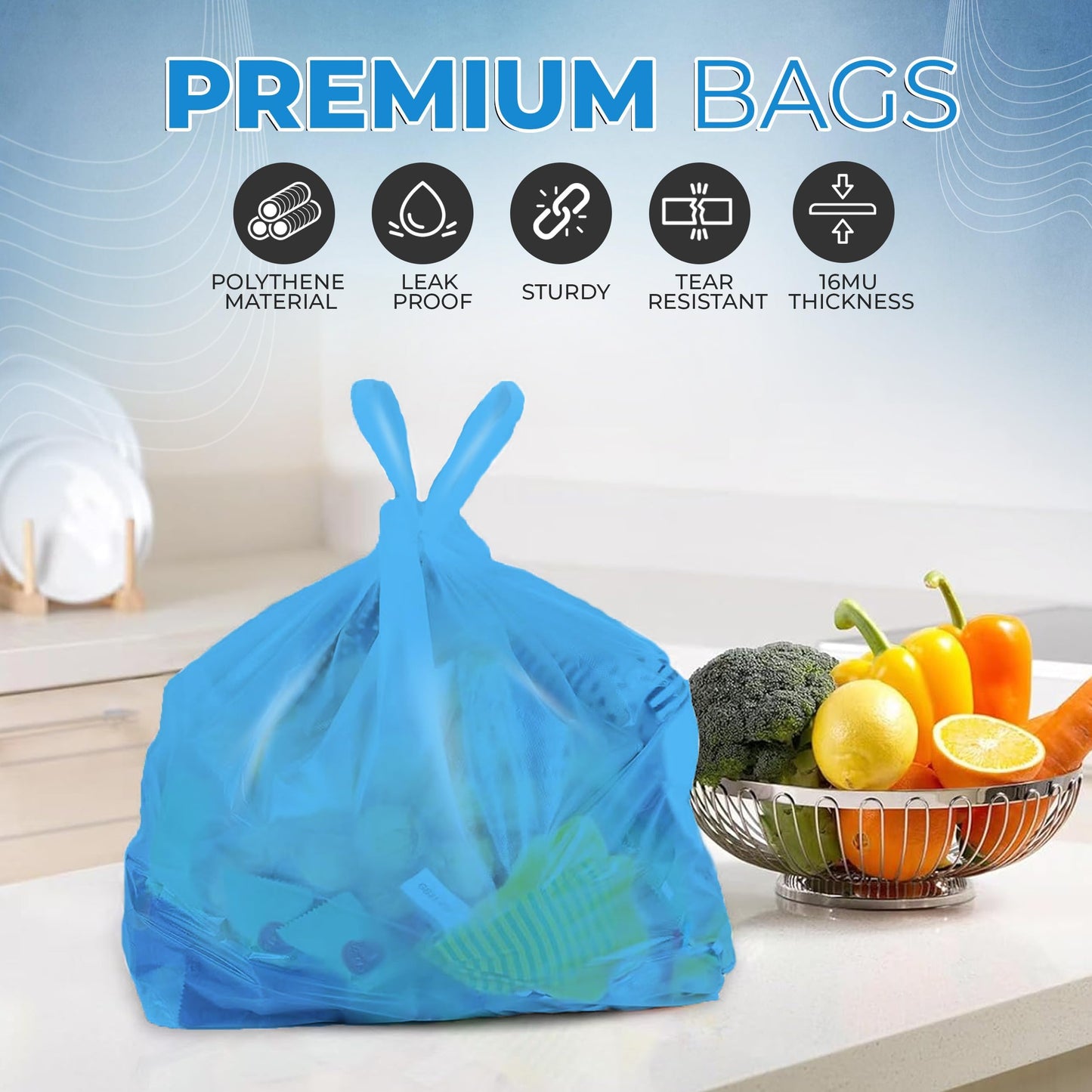 FERRIS | 200pk Strong Large Vest Carrier Bags with Handles | Multi-Purpose Heavy Duty Plastic Bags 11 x 17 x 21 | Use for Shopping, Market-Stalls, Takeaway, Groceries or General use in Kitchen (Blue)