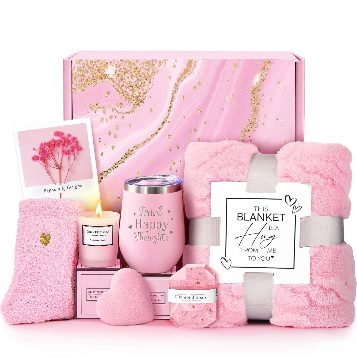 Valentines Day Gifts for Her Wife Girlfriend Women, Self Care Get Well Soon Gifts, Luxury Rose Spa Bath Gift Basket - Unique Birthday Christmas Mothers Day for Mom Grandma Daughter