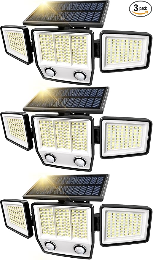 Solar Motion Sensor Outdoor Lights Waterproof - 3000LM 3 Modes Security Lights Outdoor 270° Illumination IP65 LED Solar Flood Wall Light for Garden Yard Patio Pathway (Modern, 3)