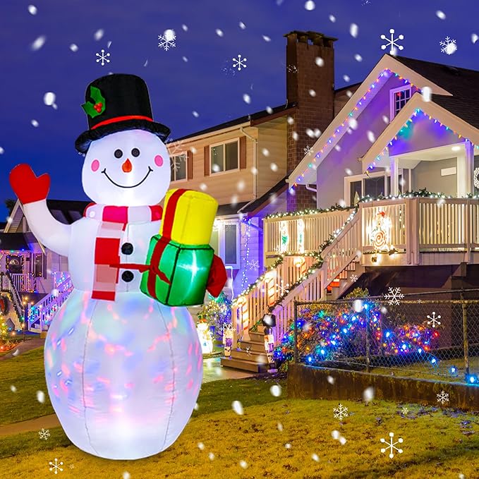 COOLWUFAN Christmas Decorations Outdoor Inflatables Snowman, Christmas Blow Up Yard Decorations Clearance with Built-in Colorful Rotating LED Lights for Indoor Yard Garden Decorations
