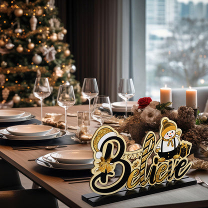 Blulu 3 Pcs Christmas Decorations Indoor Centerpieces for Tables Tabletop Wooden Sign Snowman Farmhouse Centerpieces for Christmas Xmas Holiday Party Indoor Decor(Gold)